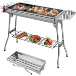 TLGREEN Barbecue à Charbon Pliant Portable, Grill Charbon de Bois XXL, BBQ de Table en Acier Inoxydable, avec Poêle à Frire, pour Barbecue de Jardin,