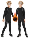 Terecey Ensemble de sous-Vêtement Thermique pour Garçon et Fille sous-Vêtements Fonctionnels pour Enfants Hiver sous-Vêtement Haut Et Legging Thermique Léger et Chaud Quick Dry - Noir, S