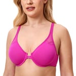 Delimira Women's Front Fastening Bras Underwire Unlined Racerback Plus Size Bra Hibiscus Purple 38D