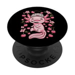 Axolotl kawaii aux cerises et fleurs de cerisier sakura PopSockets PopGrip Adhésif