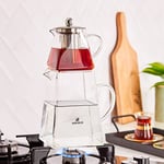 Karaca Giza Glass Teapot Water Jug, Suitable for Gas and Electric Cooking Systems, Tea Maker, Caydanlik, and Teapot Set, Teapot