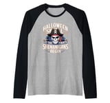 Halloween Skull Let The Pirate Shenanigans Begin Raglan Baseball Tee