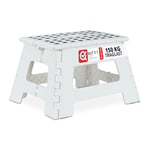 Relaxdays Tabouret Pliant M, Portable, escabeau de Salle de Bain, 150 kg, Plastique, 22 x 35 x 28 cm, Blanc