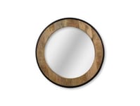 Miroir mural rond - Teck - Bois naturel/noir - 90 x 5 x 90 cm