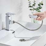 Auralum - Mitigeur Lavabo avec Douchette Extractible Robinet Salle de Bain Laiton Chromé Mitigeur de Lavabo Eau Froide et Chaude Robinetterie pour