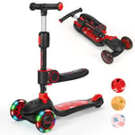 BremToy Trottinette Enfant avec Siège Pivotant à 360°, Réglage de la Hauteur en Continu, Trottinette avec Roues LED, Trottinette Pliable pour Enfants de 1 à 8 Ans, Rouge