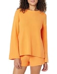 The Drop Alice Crewneck Back-Slit Ribbed Pullover Sweater, Apricot Crush, S