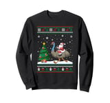 Ugly Christmas Tree Lights Xmas Santa Riding Emu Sweatshirt