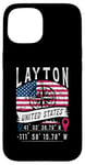 Coque pour iPhone 15 Layton Drapeau des États-Unis Coordonnées GPS Layton