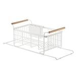 Yamazaki Home Over-The-Sink Dish Drainer Rack-Expandable Kitchen Drying Organizer Holder, Steel Wood, White, One Size