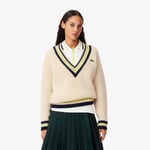 Lacoste Pull tennis col V oversize en laine Taille 42 Blanc/bleu Marine/jaune