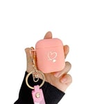 Fycyko Compatible avec Coque pour AirPods 2 et Coque Airpods 1 Génération, Housse de Protection Motif Coeur Doré Mignon Fleurs Porte-clés Antichoc pour Filles Femme Étui pour AirPods 2 & 1-Rose