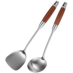 Spatule en Acier Inoxydable pour Acier au , Spatule de Wok en Acier Inoxydable en MéTal, Ensemble D'Outils de Wok, Louche à Soupe avec Manche en Bois