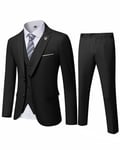 MY'S Men's 3 Piece Slim Fit Suit Set, 2 Button Blazer Jacket Vest Pants with Tie, Solid Wedding Dress Tux and Trousers - Black - Large