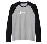 Bruce Lee Kung Fu Kick White Text Raglan Baseball Tee