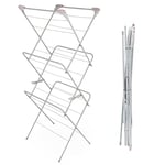 Russell Hobbs LA083357PINKEU7 Laundry Airer – 3 Tier Indoor Drying Rack, Folding Clothes Horse, Large 15M Air Dryer Space, Collapsible Compact Storage, Standing Rack, Fold Out Hanger Hooks, Pink/Grey