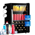 Mini Fridge 147L Beer Fridge Wine Cooler Glass Door Small Drinks Fridge Black