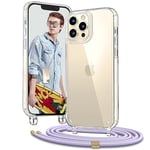 Cordon Coque pour iPhone 12 Pro Max 6,7'', Coque avec Collier Ajustable pour iPhone 12 Pro Max, Protection Complète Transparente avec Tour de Cou, Violet