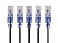 Monoprice SlimRun Lot de 5 câbles de raccordement Ethernet Cat6A sans accroc RJ45, 550 MHz, 10 G, UTP, fil de cuivre nu pur, 30 AWG, 2,1 m, noir