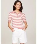 Tommy Hilfiger Lyocell Short Sleeve Womens Polo Sweatshirt - Pink & White - Size Small