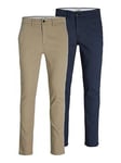 Jack & Jones 2-Pack Marco Dave Chino Trousers - Beige &amp; Navy, Multi, Size 36, Inside Leg Long, Men