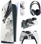 Sticker Console Pour Ps5 Édition Digital Skin Decal Pour Ps5 Télécommande Autocollants Pour Ps5 Casque Habillages Pour Ps5 Station De Charge-Dragon Esprit Encre