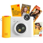 KODAK Smile+ Appareil Photo numérique à Impression instantanée 2 en 1 et imprimante Photo sans Fil Bluetooth – 10 MP, Objectif à Effet Rotatif spécial, Photos Autocollantes Zink 2 x 3 – Blanc