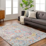 Livabliss Asmara Tapis Vintage - Tapis de Salon, Salle à Manger, Chambre, Cuisine - Tapis Boheme Chic, Design Traditionnel Oriental Multicolore, Tapis Coloré Poil Court 200x274cm - Gris, Orange, Bleu