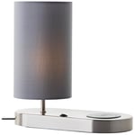 Brilliant Lampe de table moderne avec support basculant intégré, chargement sans fil par plateau de charge à induction et abat-jour en tissu gris – Idéal pour les tables de chevet et les bureaux