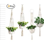 4-pack Macrame-hängande kruka, hängande krukhållare för blommor, Macrame-växtupphängning Macrame-bomullsrep hängande kruka Växthållare Inomhus trädgårdsdekoration