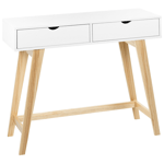 Console Blanche en MDF et Bois de Pin à 2 Tiroirs Moderne Bureau Minimaliste Su