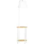 Lampadaire étagères design dim. ø 37 x 162H cm 40 w max. bois bambou verni métal abat-jour tissu blanc