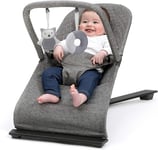 BABYLO Gravity Baby Bouncer - Portable Infant Bouncer with 3-Point Harness, Grey