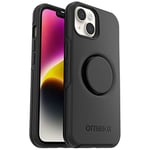 OtterBox iPhone 14 Plus Otter + Pop Symmetry Series Case - Black, Integrated PopSockets PopGrip, Slim, Pocket-Friendly, Raised Edges Protect Camera & Screen