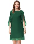 GRACE KARIN Robe d'été de Plage pour Femme Robe en Mousseline de Soie Manches Longues 3/4 Design Fendue Cocktail et Soirée CL011125-6_M,Vert Foncé