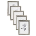 WOLTU Lot de 5 Cadre Photo 30x45 cm Cadre en Bois Massif avec Passe Partout, Suspendre Horizontalement ou Verticalement, Décoration Murale ou sur Table, Argent