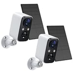 FOAOOD 2 Paquets-Blanc Camera WiFi Exterieure sans Fil Batterie, Camera WiFi Solaire avec Vision Nocturne Couleur,PIR Détection Mouvement,Audio Bidirectionnel,IP66