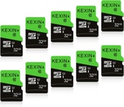 32Go Carte Micro Sd Lot De 10 Cartes Mémoire Microsd Vitesse Allant Jusqu'À 90 Mo/S U1 Carte Micro Sdxc Carte Tf Pour Pour Consoles De Jeux,Smartphone,Caméras D'Action