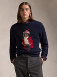 Ralph Lauren Cotton & Cashmere Blend Knitted Bear Jumper, RI Navy