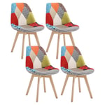 WOLTU 4 X Chaises Salle à Manger Chaise de Cuisine en Lin + Bois Multicolore BH29mf-4