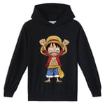 7-14 År Barn Tonåringar Pojkar Flickor One Piece Monkey D.luffy Tryckt Casual Sweatshirt Hoodies Huvtröja Toppar Presenter Black 7-8 Years