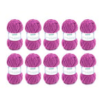 Gründl King Cotton (fil à tricoter et à crocheter doux et volumineux composé de 55% de polyacrylique et 45% de coton, 50 g / 78 m, taille d'aiguille : 6-7, 10 x 50 g), Fuchsia