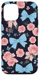 Coque pour iPhone 13 Nœuds bleu clair, roses et beaux papillons