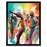 Happy Audience People Dancing to the Beat at Live Concert Gig Modern Rainbow Illustration Art Print Framed Poster Wall Decor 12x16 inch