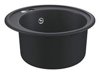 GROHE K200 - Quartz Composite Kitchen Round Sink with Overflow (Top Mount, 1 Bowl Ø 380 x 200 mm, Waste Kit, Basket Strainer Waste, Mounting Set), Dimensions Ø 510 mm, Granite Black, 31656AP0