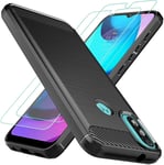 For Motorola Moto E40 Case Carbon Fibre Cover & Glass Screen Protector