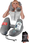 FLOWZOOM AIR Inflatable Travel Pillow for Airplane - Hooded Neck Pillow for Travel - Inflatable Travel Neck Pillow - Plane Pillow - Neck Cushion - Flight Pillow - Travel Neck Pillows - Size M Grey