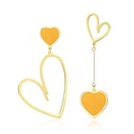 Linawe Gold Heart Dangle Earrings for Women Trendy, Titanium Stainless Steel Hypoallergenic Yellow Drop Earrings, Asymmetrical Mismatched Cute Big Heart Jewellery, Love Earrings