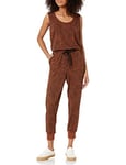 Amazon Essentials Women's Studio Terry Fleece Jumpsuit (Available in Plus Size), Black Brown Animal Print, XS
