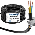 Câble de tuyau rond en plastique H05VV-F 3 x 1,0 mm2 3G1 (mm2) - Couleur : noir 5 m/10 m/15 m/20 m/25 m/30 m/35 m/40 m/45 m/50 m/55 m/60 m, etc. jusqu'à 100 m en 5 mètres par pas au choix